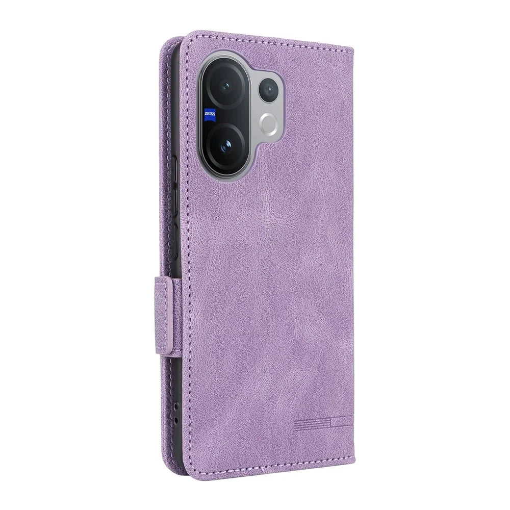 For vivo V60 5G Case Leather Wallet Flip Phone Cover with Hardware Decor - Purple - 7