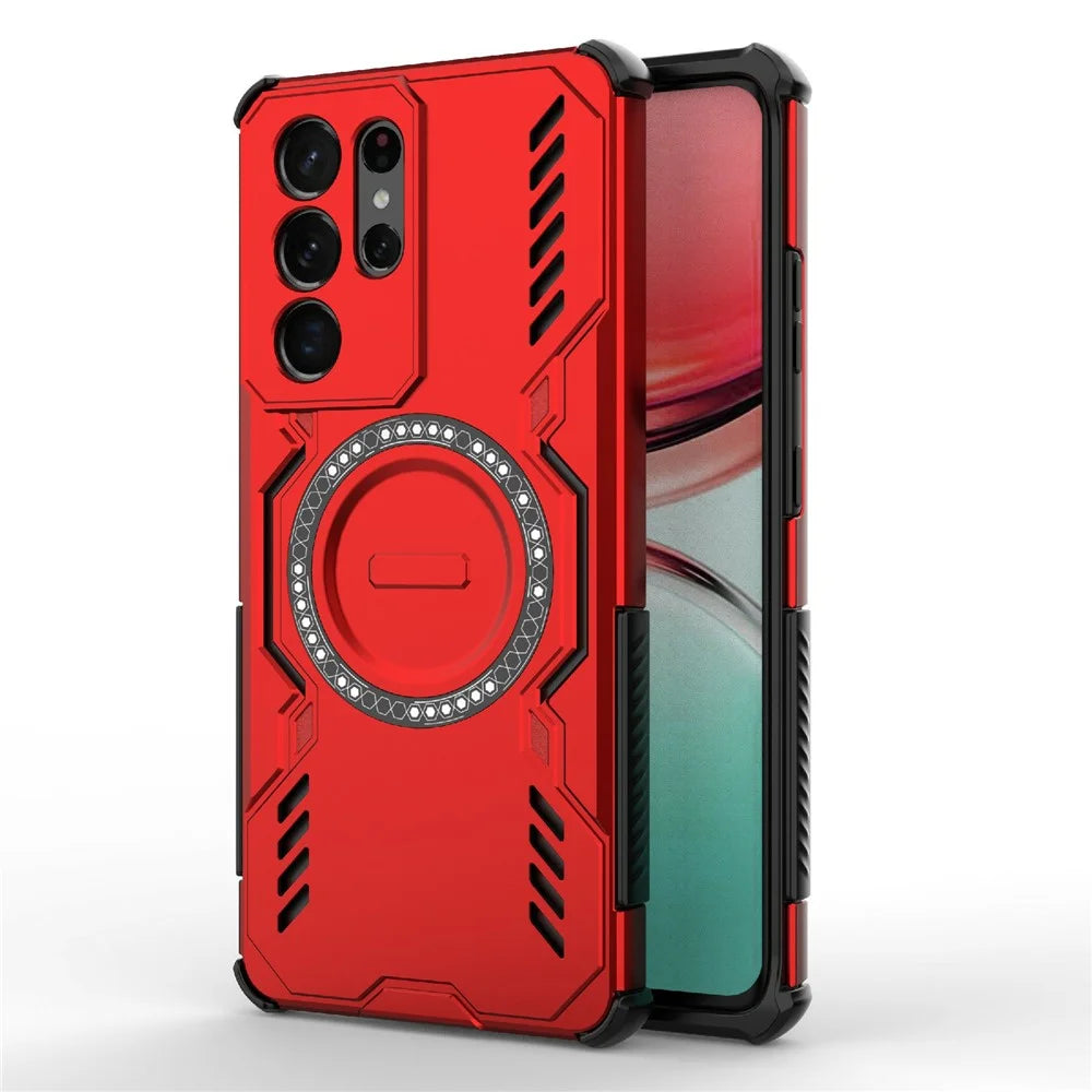 For Samsung Galaxy S21 Ultra 5G Magnetic Case Butterfly Armor Hollow Heat Dissipation PC + TPU Phone Cover - Red - 1