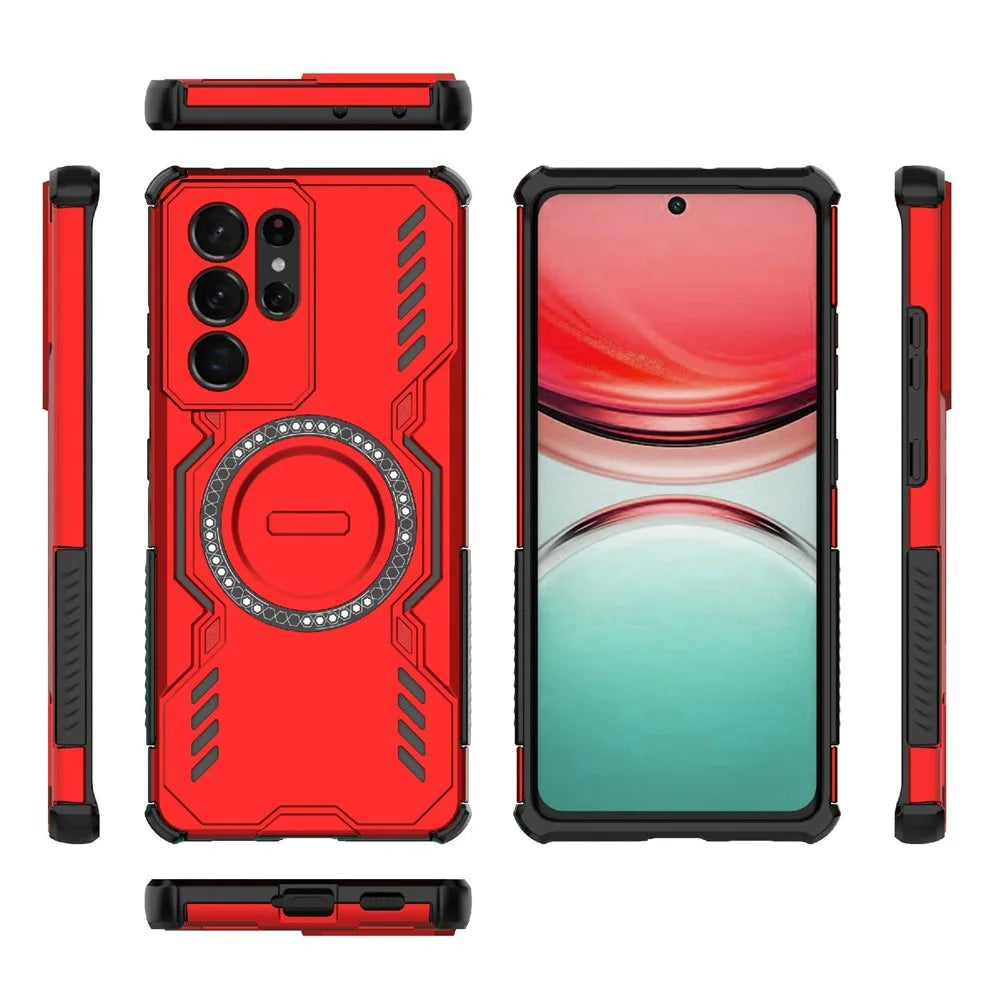 For Samsung Galaxy S21 Ultra 5G Magnetic Case Butterfly Armor Hollow Heat Dissipation PC + TPU Phone Cover - Red - 2