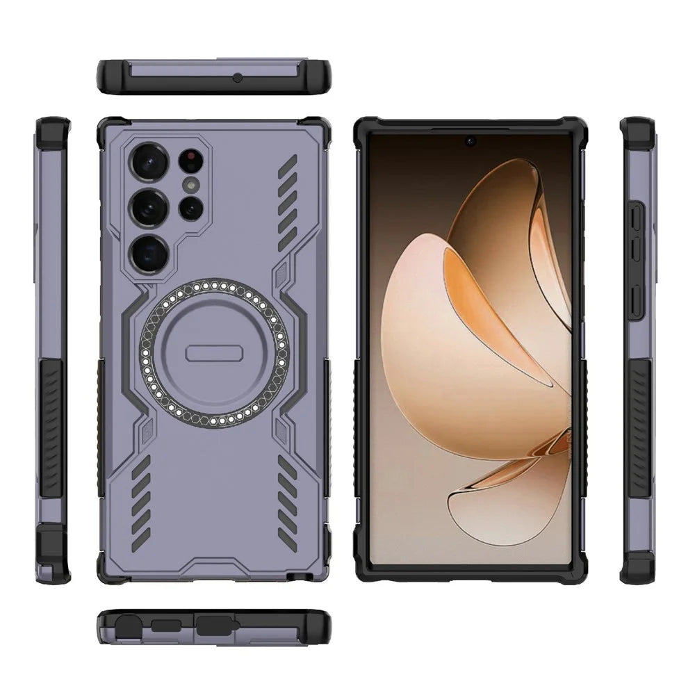 For Samsung Galaxy S22 Ultra 5G Magnetic Case Butterfly Armor Hollow Heat Dissipation PC + TPU Phone Cover - Purple - 2