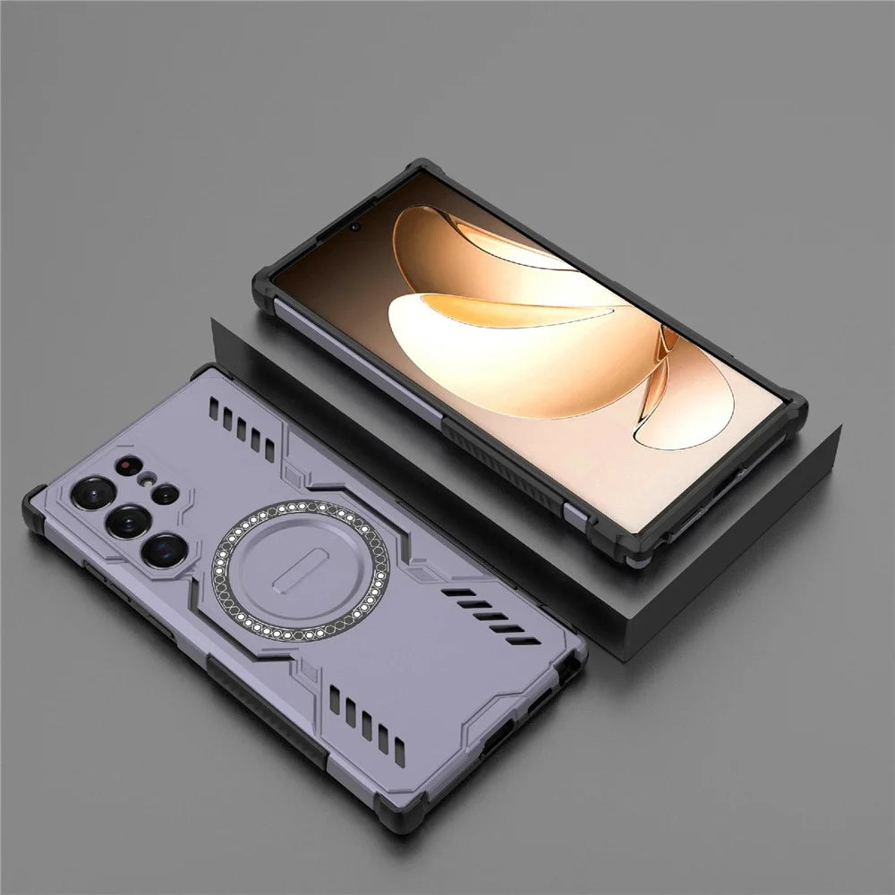 For Samsung Galaxy S22 Ultra 5G Magnetic Case Butterfly Armor Hollow Heat Dissipation PC + TPU Phone Cover - Purple - 4