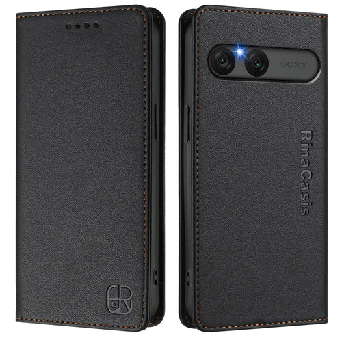 For Sony Xperia 10 VII Leather Case RINACASIS RC01 Phone Cover with RFID Blocking Wallet Stand - Black - 1