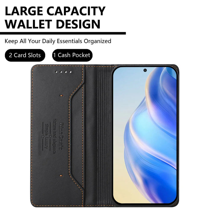 For Sony Xperia 10 VII Leather Case RINACASIS RC01 Phone Cover with RFID Blocking Wallet Stand - Black - 7