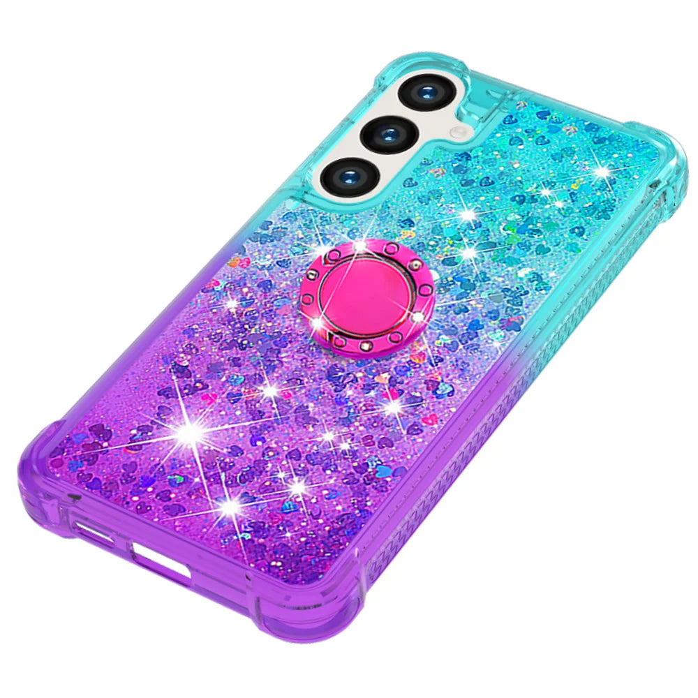 For Samsung Galaxy S26 FE / S25 FE TPU Case with Kickstand Gradiant Quicksand Shockproof Cover - Sky Blue+Purple - 6