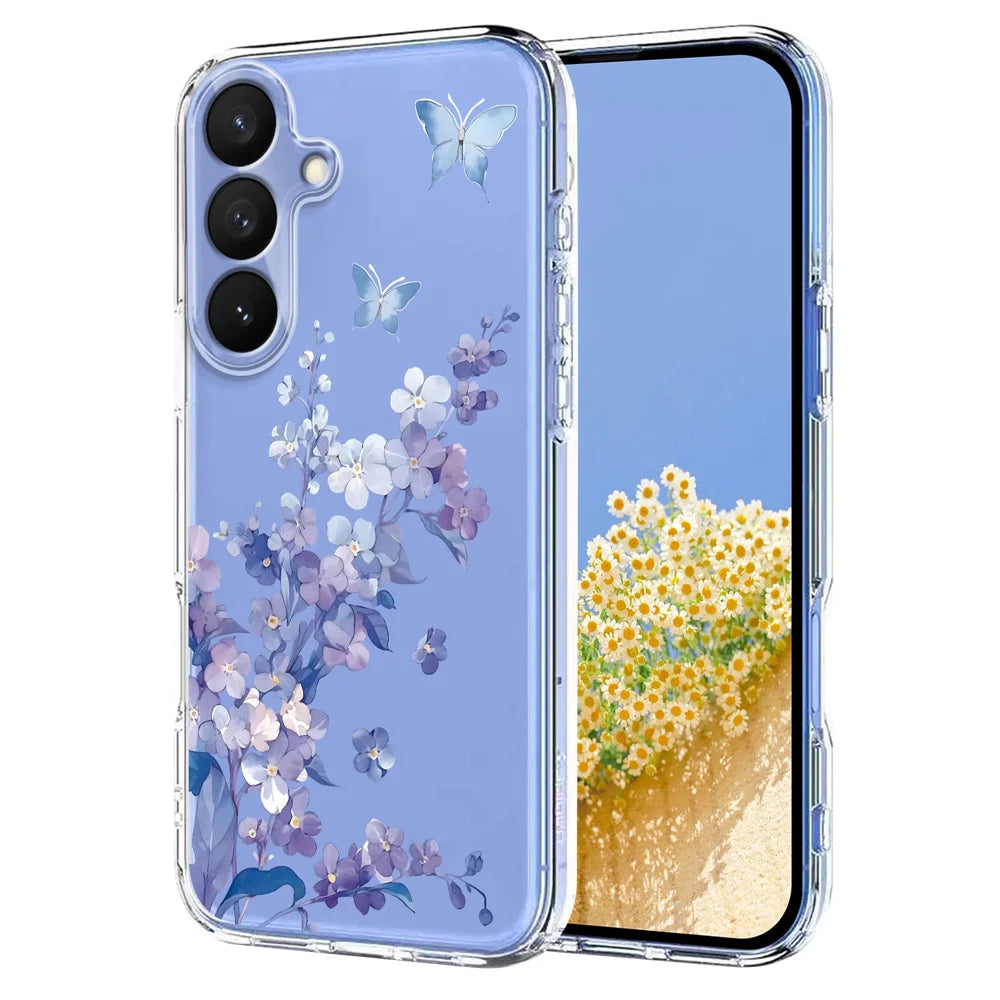 For Samsung Galaxy S26 Case Butterfly Floral Pattern Printing TPU Phone Back Cover - Violets - 1