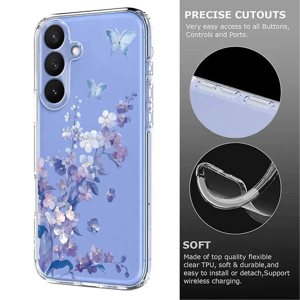 For Samsung Galaxy S26 Case Butterfly Floral Pattern Printing TPU Phone Back Cover - Violets - 6