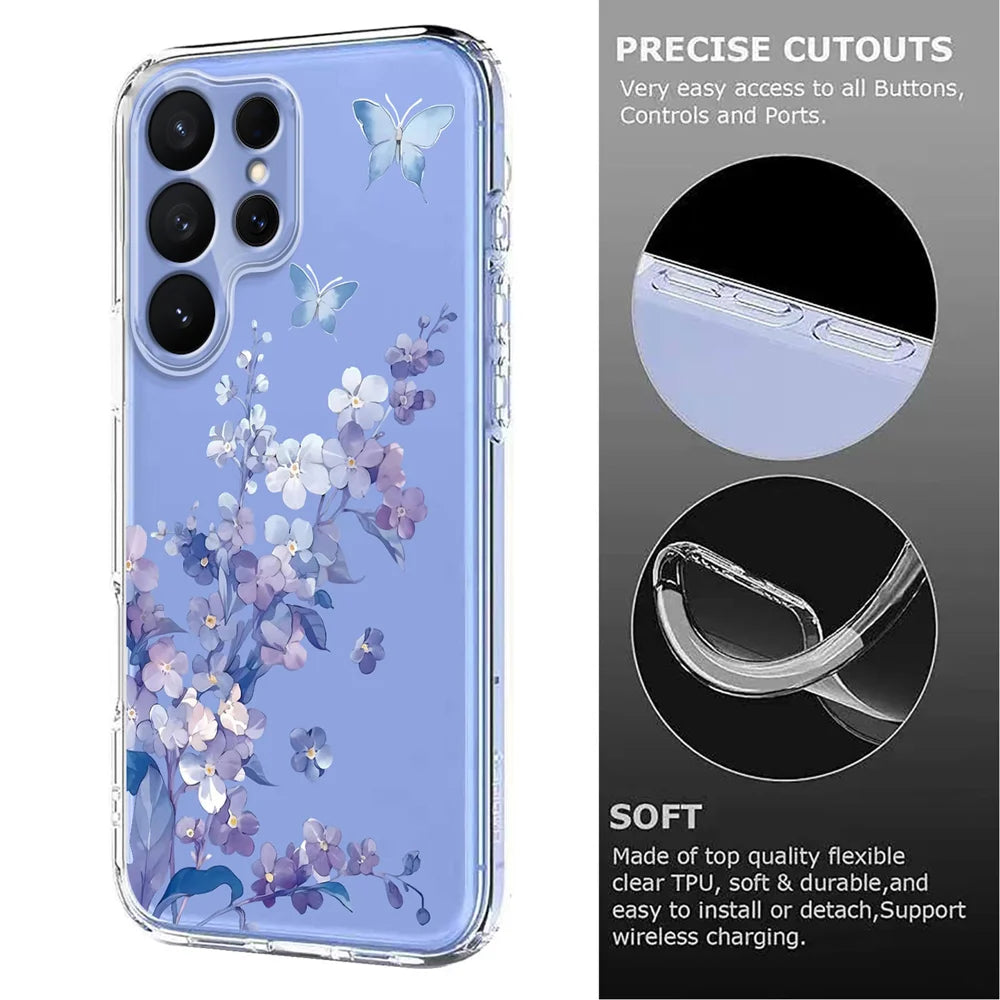 For Samsung Galaxy S26 Ultra Case Butterfly Floral Pattern Printing TPU Phone Back Cover - Violets - 6
