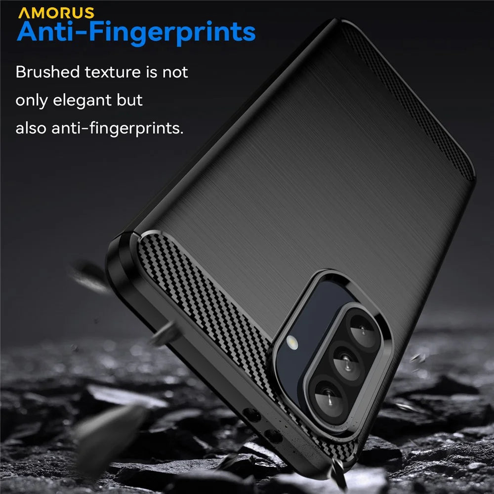 AMORUS For Samsung Galaxy A36 5G Case Carbon Fiber Texture Brushed Protective Phone Cover - Black - 2