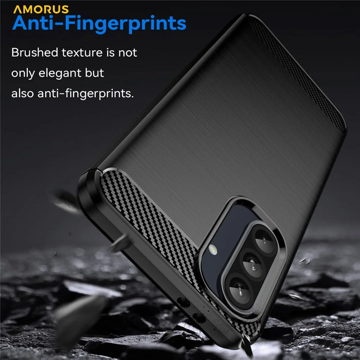 AMORUS For Samsung Galaxy A36 5G Case Carbon Fiber Texture Brushed Protective Phone Cover - Black - 2