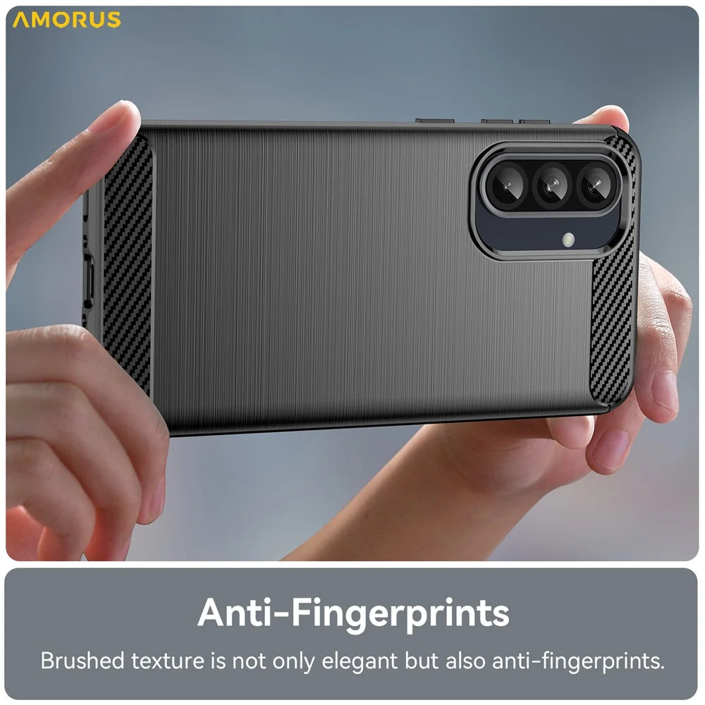 AMORUS For Samsung Galaxy A36 5G Case Carbon Fiber Texture Brushed Protective Phone Cover - Black - 4