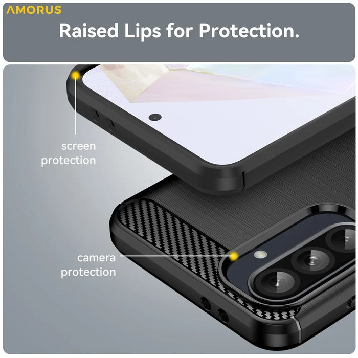 AMORUS For Samsung Galaxy A36 5G Case Carbon Fiber Texture Brushed Protective Phone Cover - Black - 5