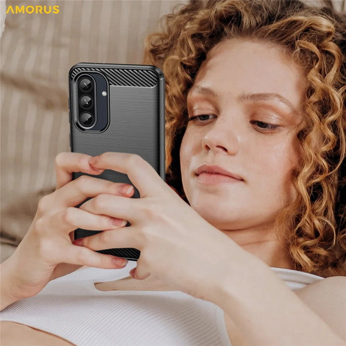 AMORUS For Samsung Galaxy A36 5G Case Carbon Fiber Texture Brushed Protective Phone Cover - Black - 6