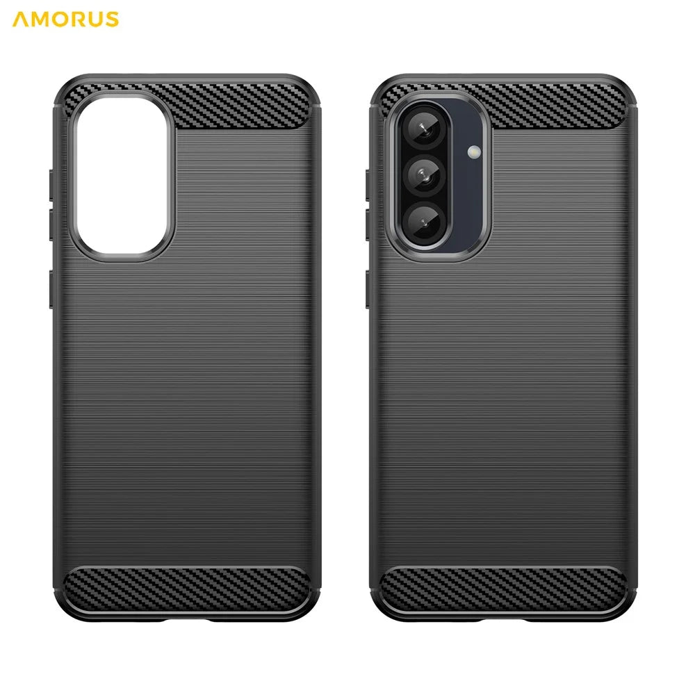 AMORUS For Samsung Galaxy A36 5G Case Carbon Fiber Texture Brushed Protective Phone Cover - Black - 7