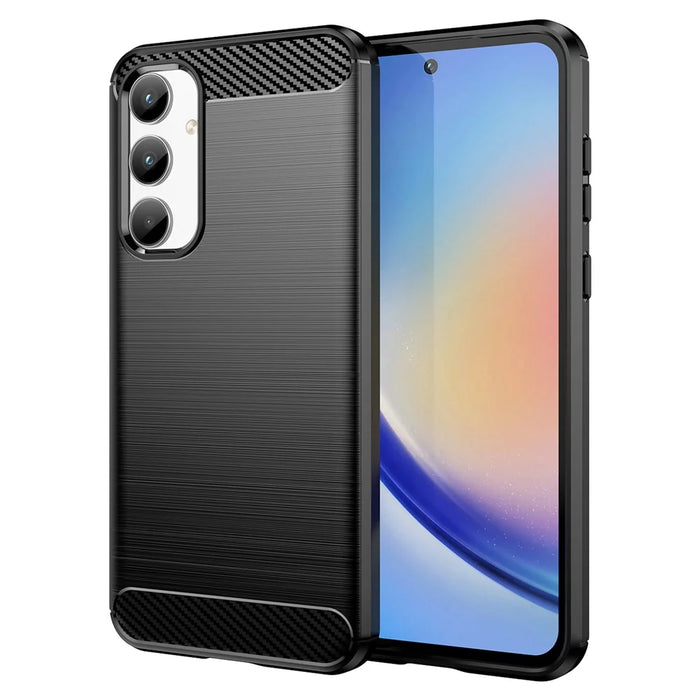 AMORUS For Samsung Galaxy A55 5G Case Carbon Fiber Texture Brushed Protective Phone Cover - Black - 1
