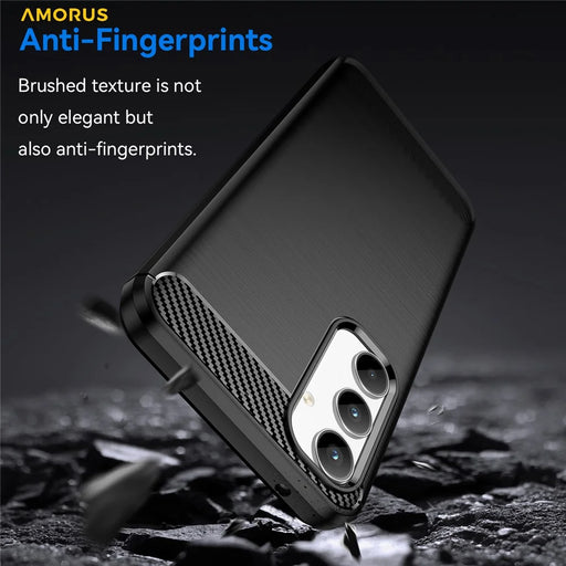 AMORUS For Samsung Galaxy A55 5G Case Carbon Fiber Texture Brushed Protective Phone Cover - Black - 2
