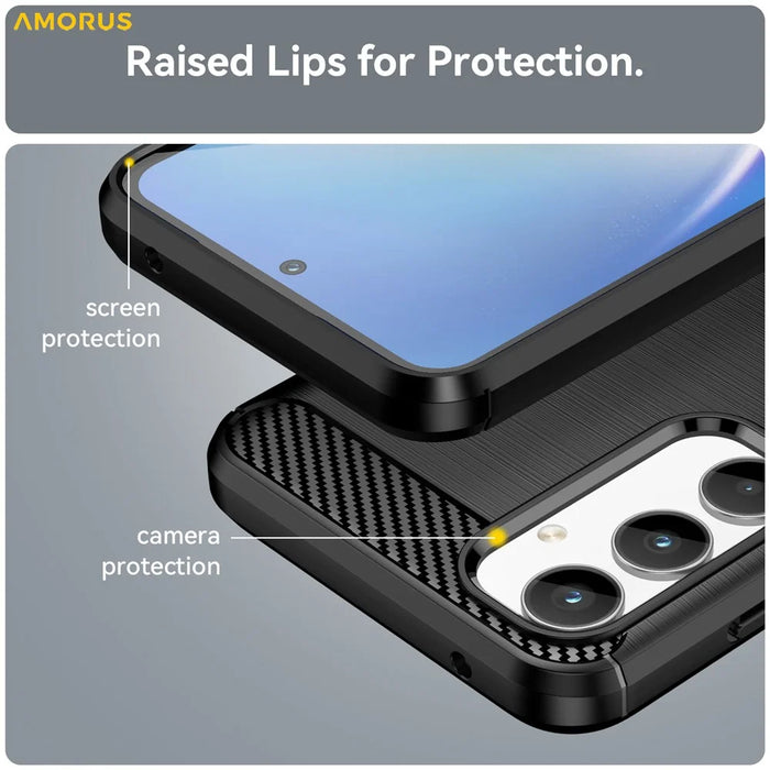 AMORUS For Samsung Galaxy A55 5G Case Carbon Fiber Texture Brushed Protective Phone Cover - Black - 5