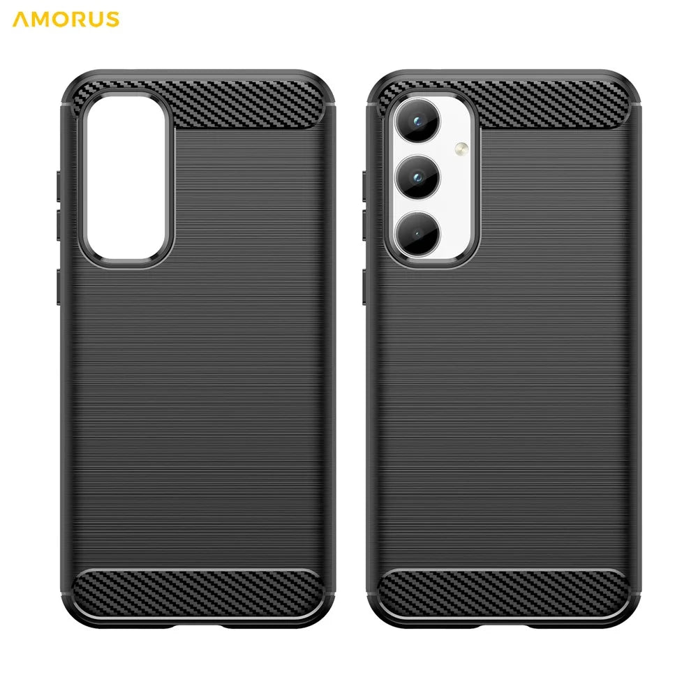 AMORUS For Samsung Galaxy A55 5G Case Carbon Fiber Texture Brushed Protective Phone Cover - Black - 7