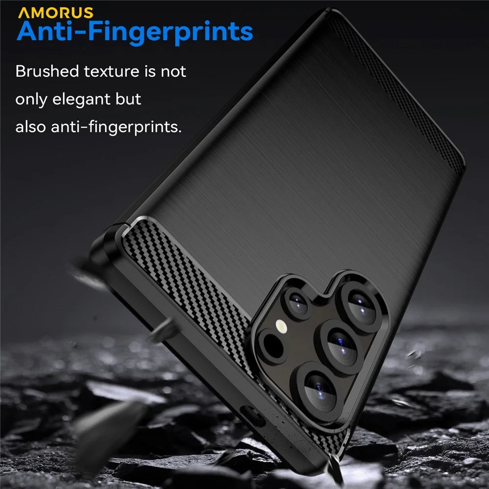 AMORUS For Samsung Galaxy S25 Ultra Case Carbon Fiber Texture Brushed Protective Phone Cover - Black - 2