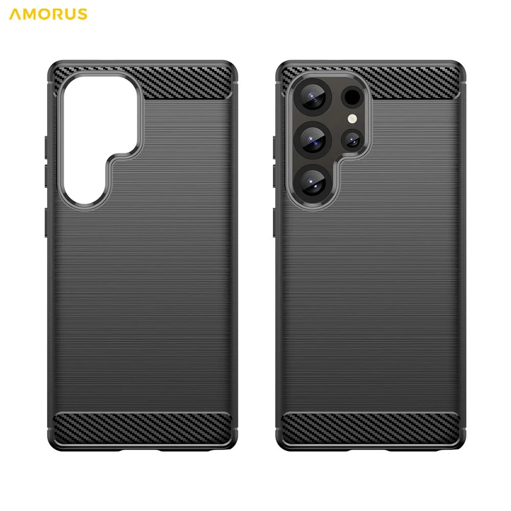 AMORUS For Samsung Galaxy S25 Ultra Case Carbon Fiber Texture Brushed Protective Phone Cover - Black - 7