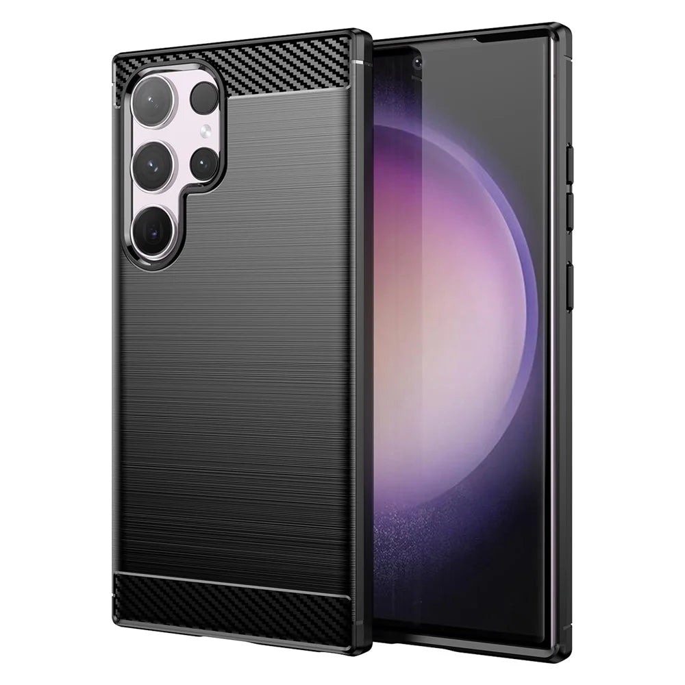 AMORUS For Samsung Galaxy S24 Ultra Case Carbon Fiber Texture Brushed Protective Phone Cover - Black - 1