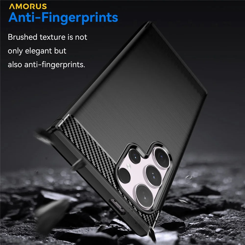 AMORUS For Samsung Galaxy S24 Ultra Case Carbon Fiber Texture Brushed Protective Phone Cover - Black - 2