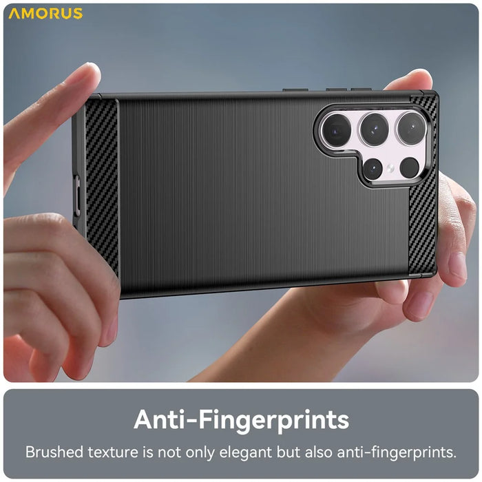 AMORUS For Samsung Galaxy S24 Ultra Case Carbon Fiber Texture Brushed Protective Phone Cover - Black - 4