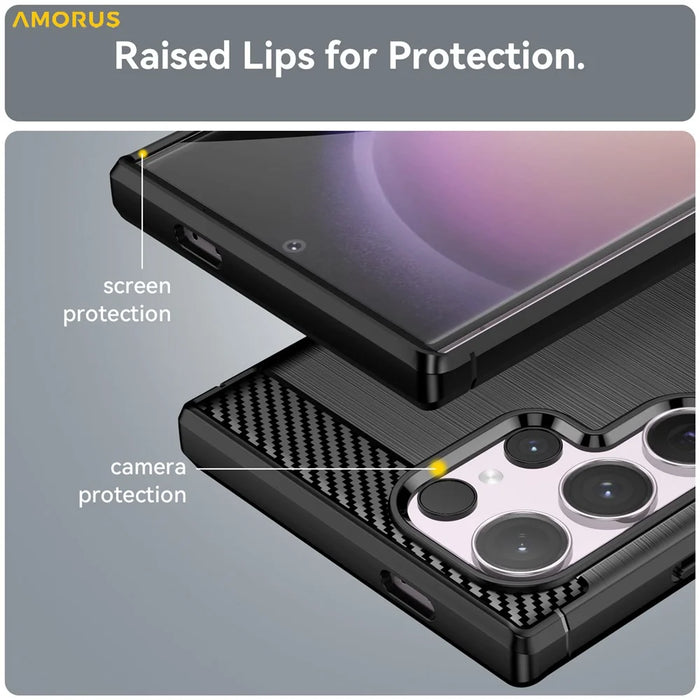 AMORUS For Samsung Galaxy S24 Ultra Case Carbon Fiber Texture Brushed Protective Phone Cover - Black - 5