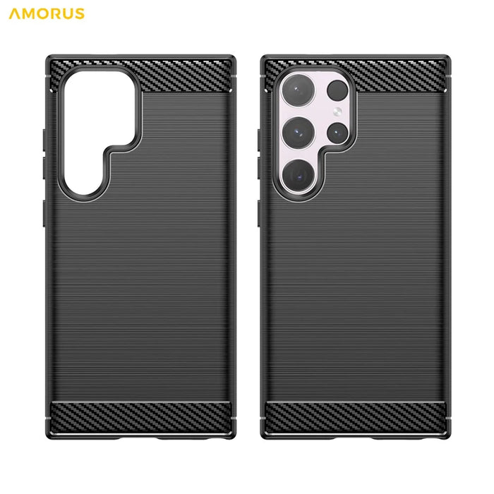 AMORUS For Samsung Galaxy S24 Ultra Case Carbon Fiber Texture Brushed Protective Phone Cover - Black - 7