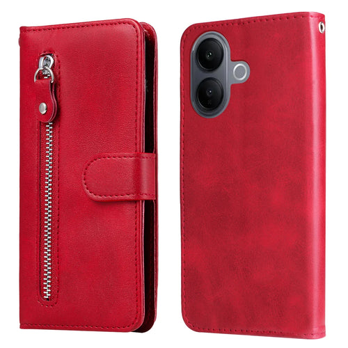 For vivo V60 Lite 5G PU Leather Cases with Zipper Pocket Wallet Phone Cover Stand - Red - 1