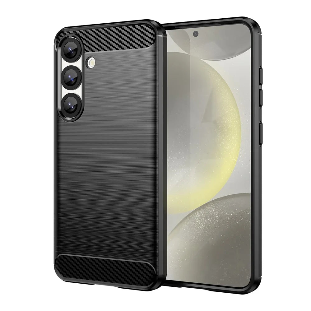 AMORUS For Samsung Galaxy S25  /  S24 Case Carbon Fiber Texture Brushed Protective Phone Cover - Black - 1