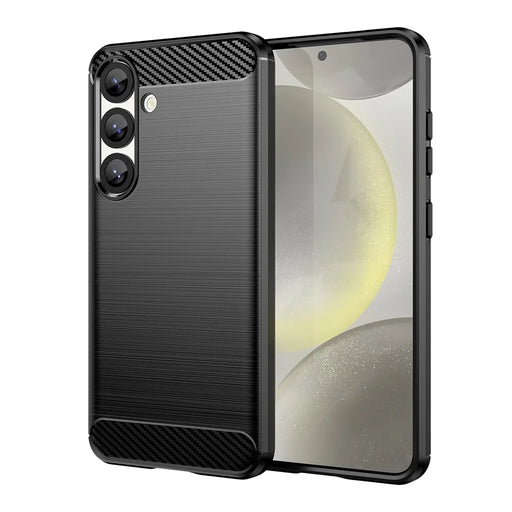 AMORUS For Samsung Galaxy S25  /  S24 Case Carbon Fiber Texture Brushed Protective Phone Cover - Black - 1