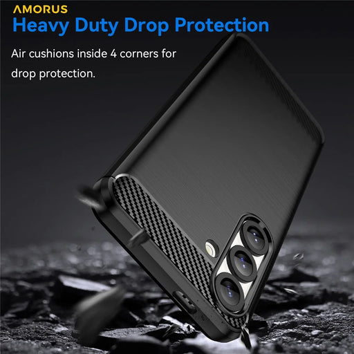 AMORUS For Samsung Galaxy S25  /  S24 Case Carbon Fiber Texture Brushed Protective Phone Cover - Black - 2