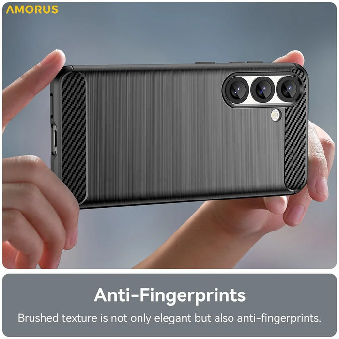 AMORUS For Samsung Galaxy S25  /  S24 Case Carbon Fiber Texture Brushed Protective Phone Cover - Black - 4