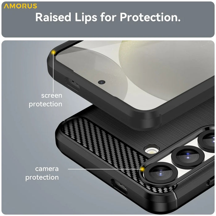 AMORUS For Samsung Galaxy S25  /  S24 Case Carbon Fiber Texture Brushed Protective Phone Cover - Black - 5