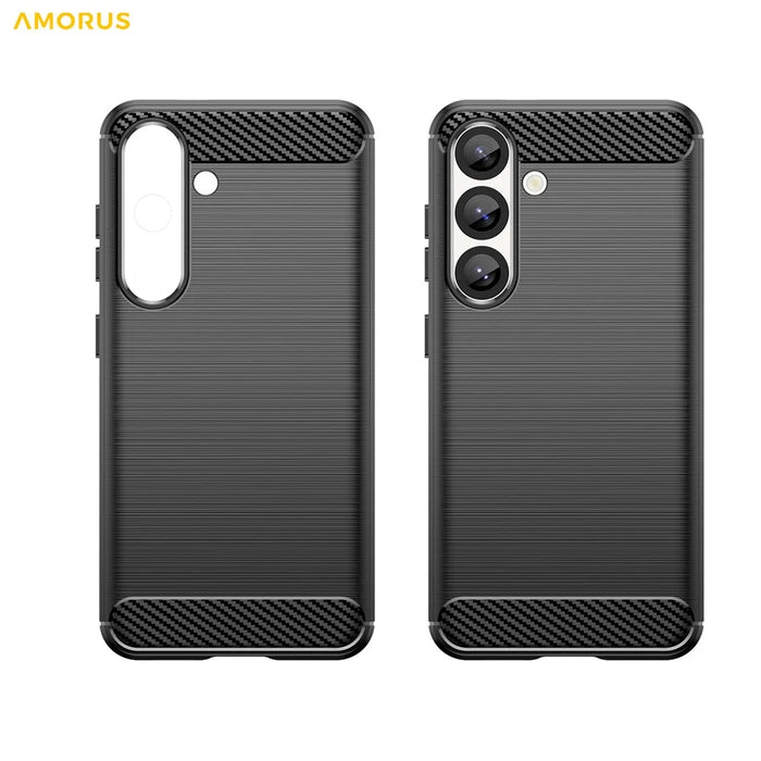AMORUS For Samsung Galaxy S25  /  S24 Case Carbon Fiber Texture Brushed Protective Phone Cover - Black - 7
