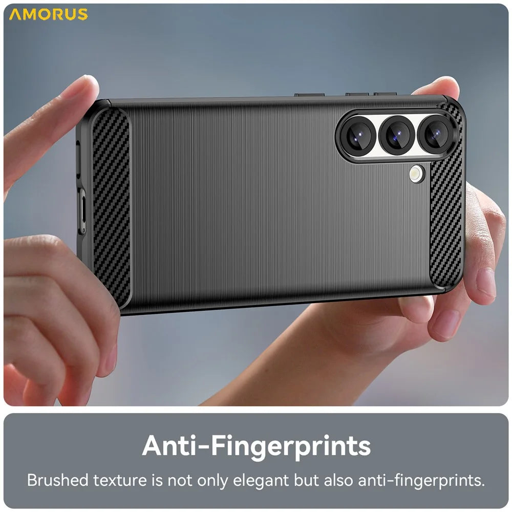 AMORUS For Samsung Galaxy S25+  /  S24+ Case Carbon Fiber Texture Brushed Protective Phone Cover - Black - 4