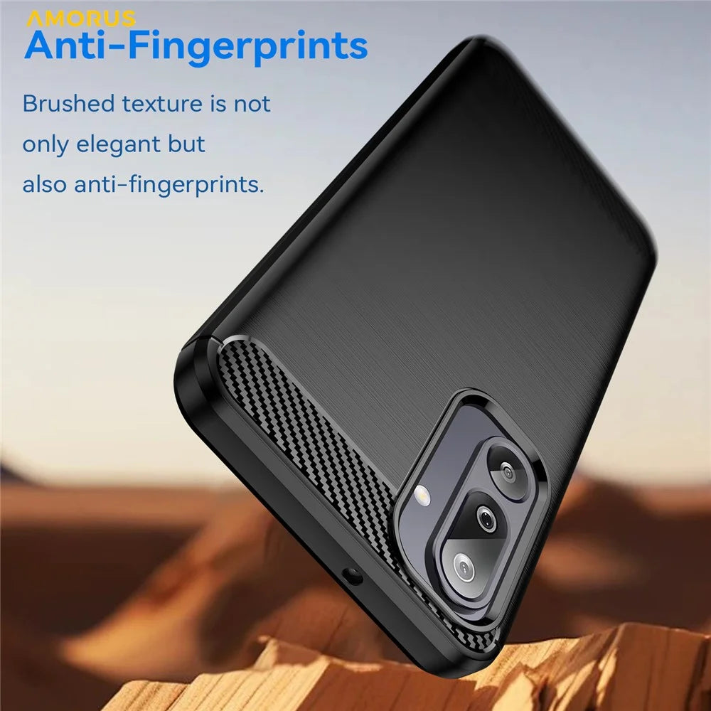 AMORUS Back Case For Samsung Galaxy F36 5G  /  M36 5G  /  F16 5G  /  M16 5G Carbon Fiber Texture Brushed Protective Phone Cover - Black - 2