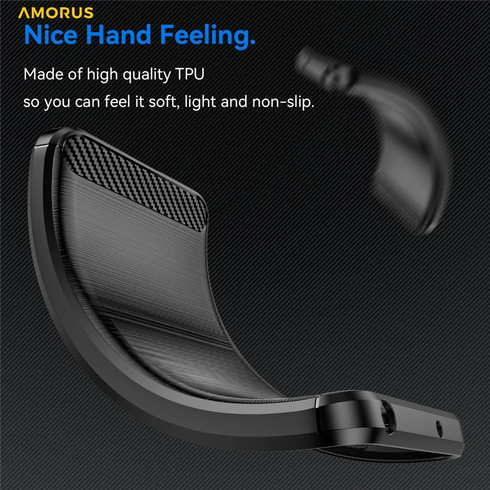 AMORUS Back Case For Samsung Galaxy F36 5G  /  M36 5G  /  F16 5G  /  M16 5G Carbon Fiber Texture Brushed Protective Phone Cover - Black - 3