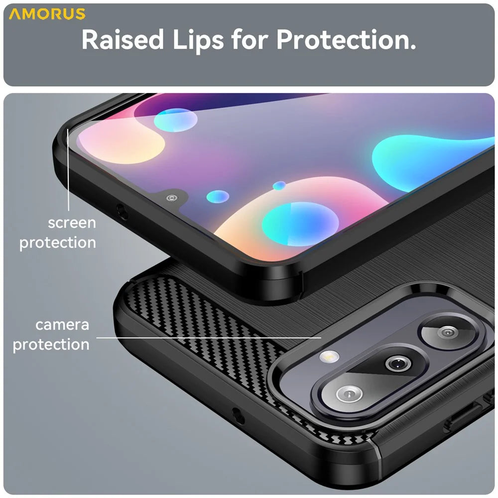 AMORUS Back Case For Samsung Galaxy F36 5G  /  M36 5G  /  F16 5G  /  M16 5G Carbon Fiber Texture Brushed Protective Phone Cover - Black - 5