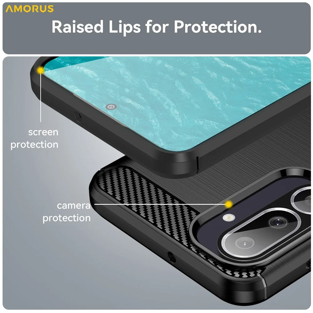 AMORUS For Samsung Galaxy F56 5G  /  M56 5G Case Carbon Fiber Texture Brushed Protective Phone Cover - Black - 5