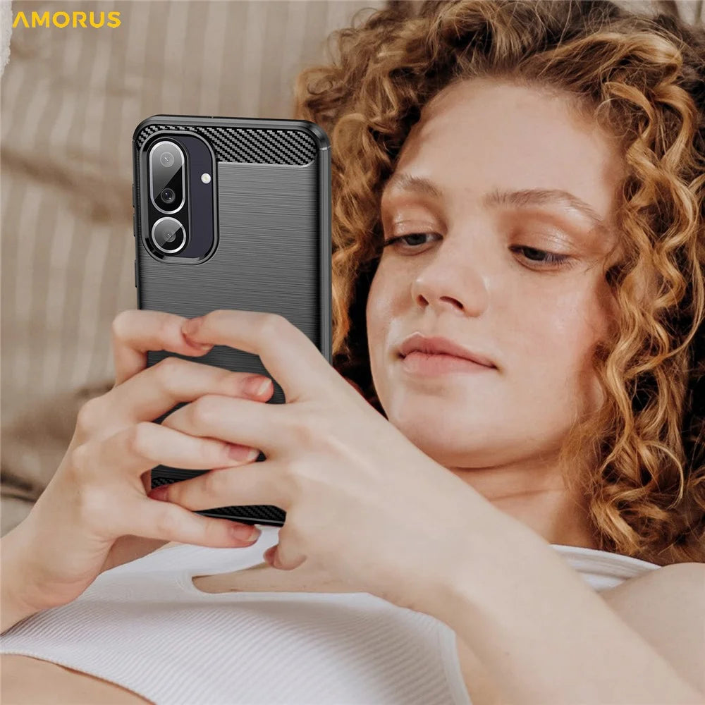 AMORUS For Samsung Galaxy F56 5G  /  M56 5G Case Carbon Fiber Texture Brushed Protective Phone Cover - Black - 6