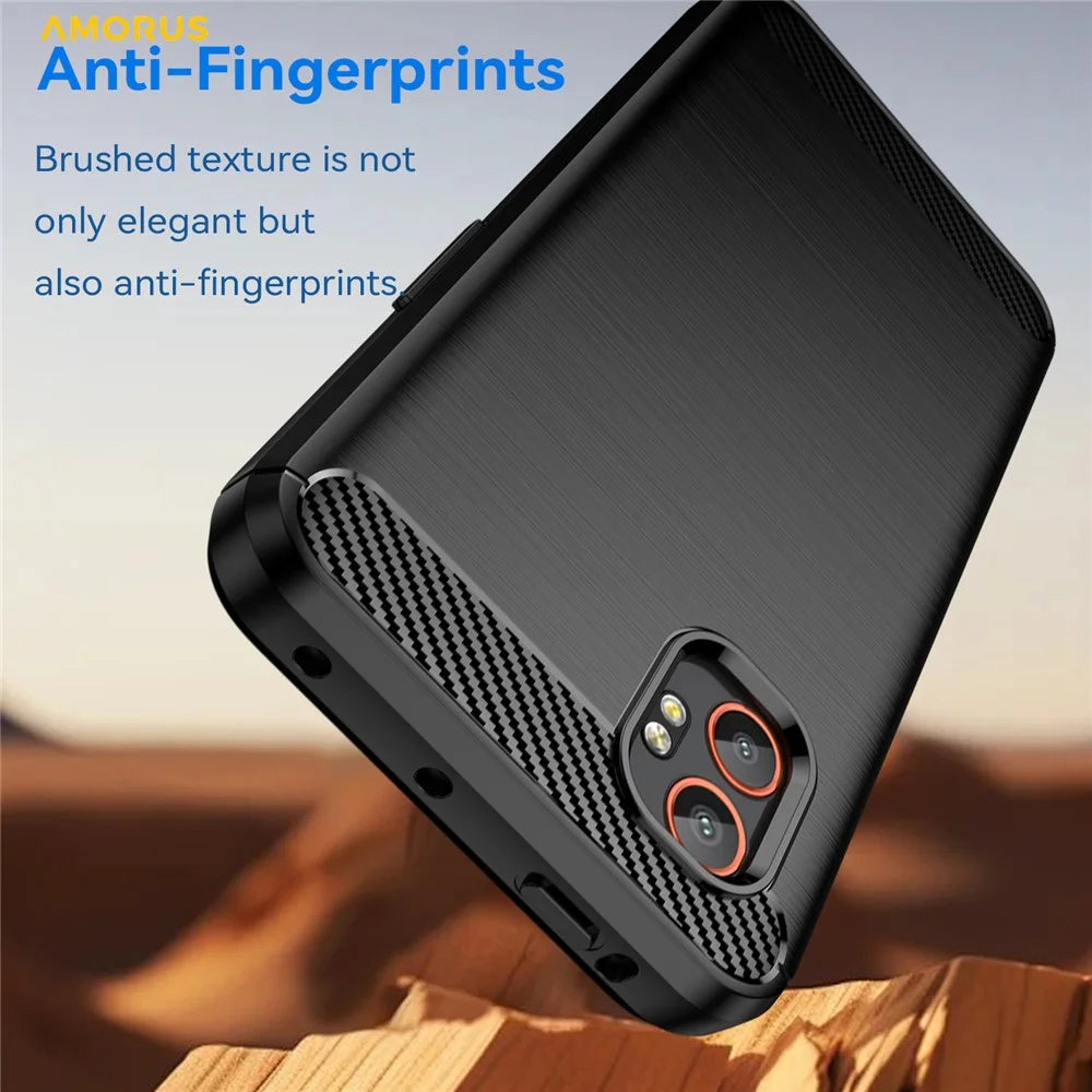 AMORUS For Samsung Galaxy XCover7 Pro Case Carbon Fiber Texture Brushed Protective Phone Cover - Black - 2