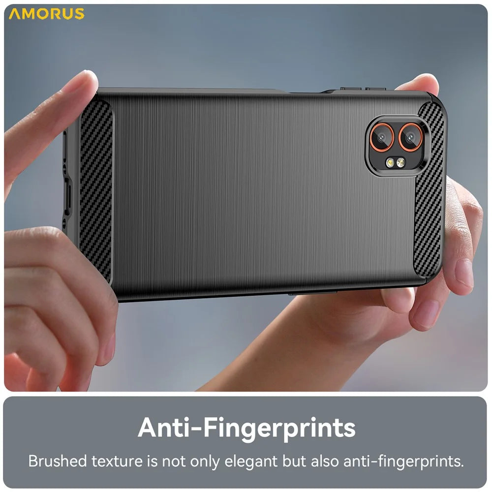 AMORUS For Samsung Galaxy XCover7 Pro Case Carbon Fiber Texture Brushed Protective Phone Cover - Black - 4