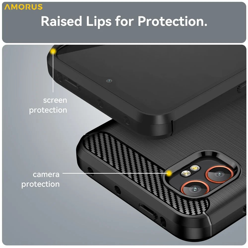 AMORUS For Samsung Galaxy XCover7 Pro Case Carbon Fiber Texture Brushed Protective Phone Cover - Black - 5