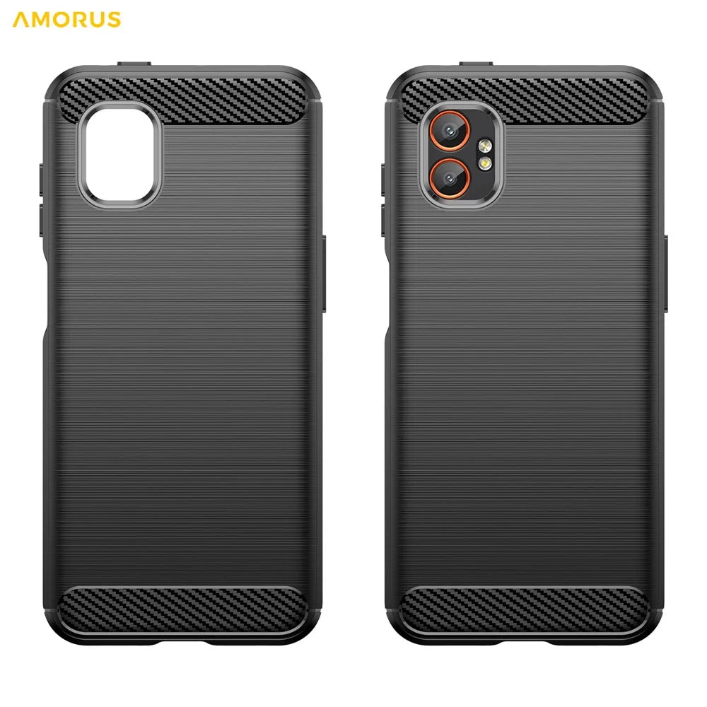 AMORUS For Samsung Galaxy XCover7 Pro Case Carbon Fiber Texture Brushed Protective Phone Cover - Black - 7