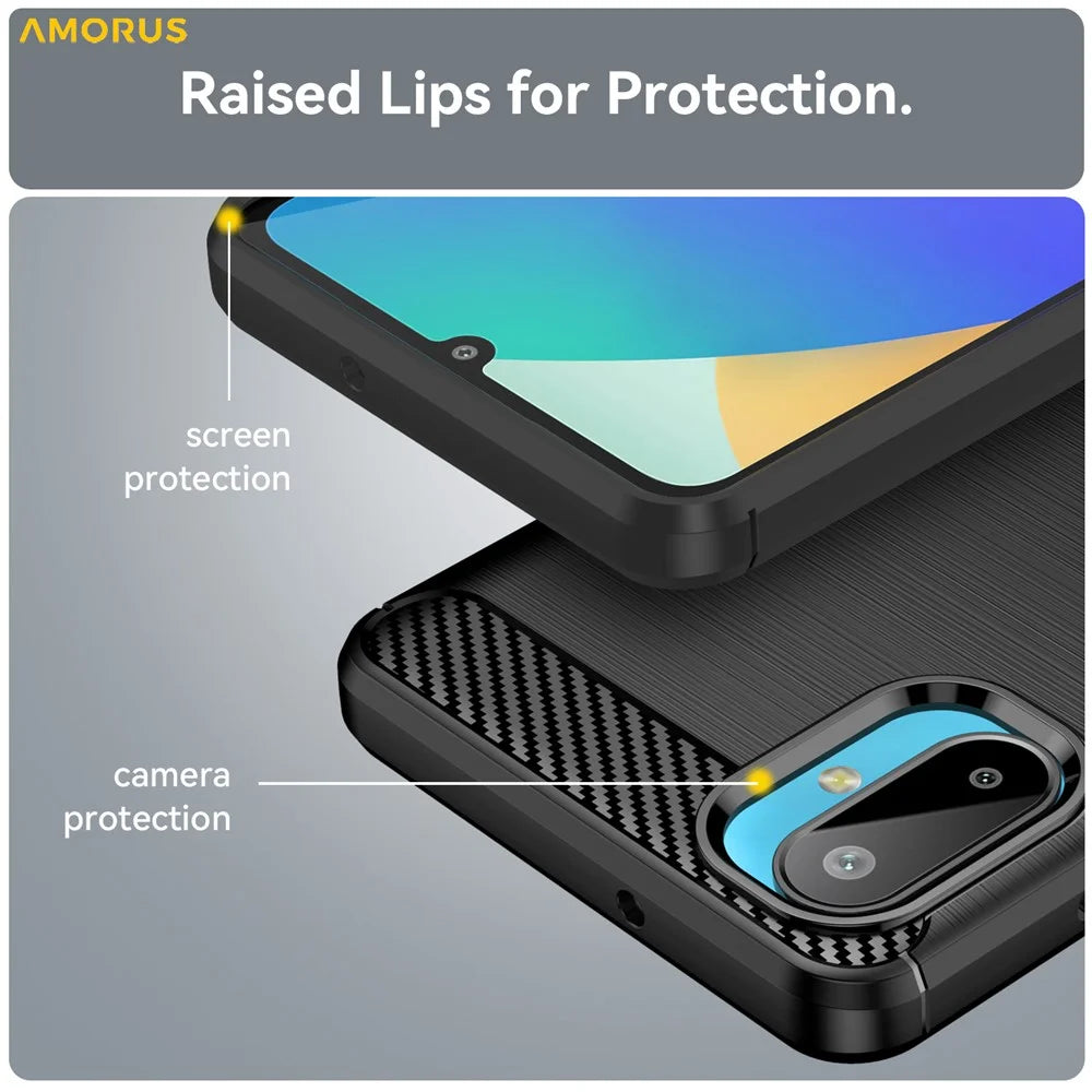 AMORUS For Samsung Galaxy M06 5G / F06 5G Case Carbon Fiber Texture Brushed Protective Phone Cover - Black - 5
