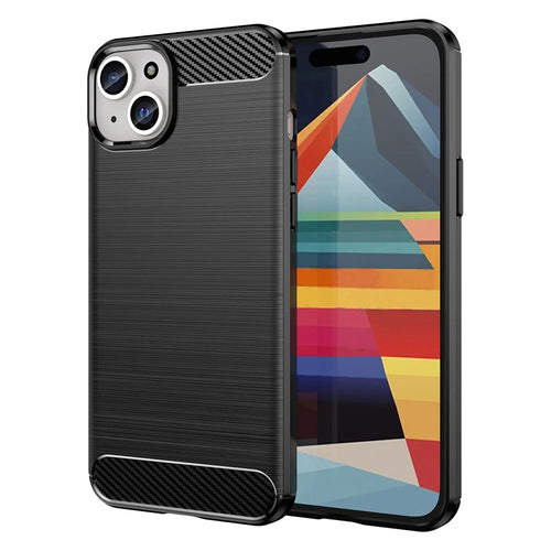 AMORUS For iPhone 15 Plus Case Carbon Fiber Texture Brushed Protective Phone Cover - Black - 1