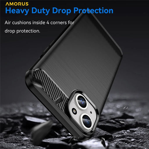 AMORUS For iPhone 15 Plus Case Carbon Fiber Texture Brushed Protective Phone Cover - Black - 2