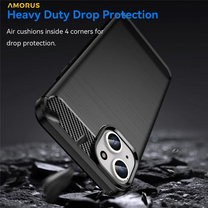 AMORUS For iPhone 15 Plus Case Carbon Fiber Texture Brushed Protective Phone Cover - Black - 2