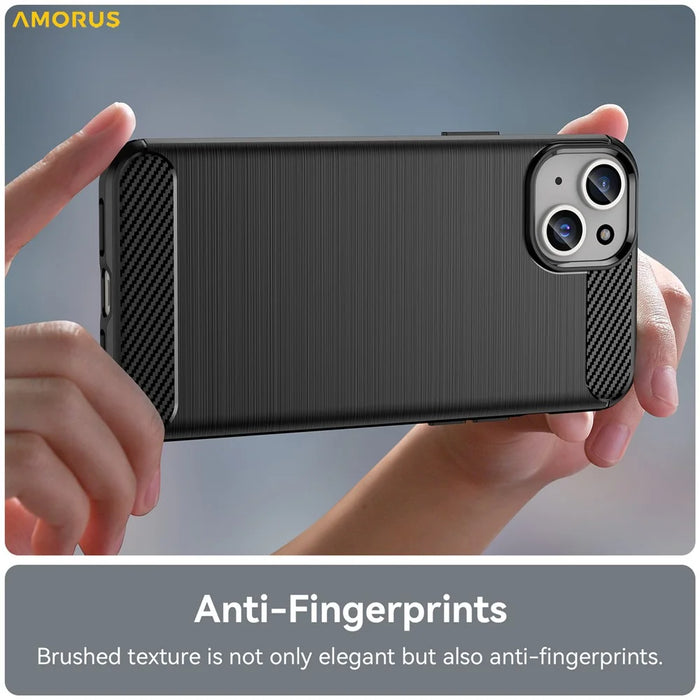 AMORUS For iPhone 15 Plus Case Carbon Fiber Texture Brushed Protective Phone Cover - Black - 4